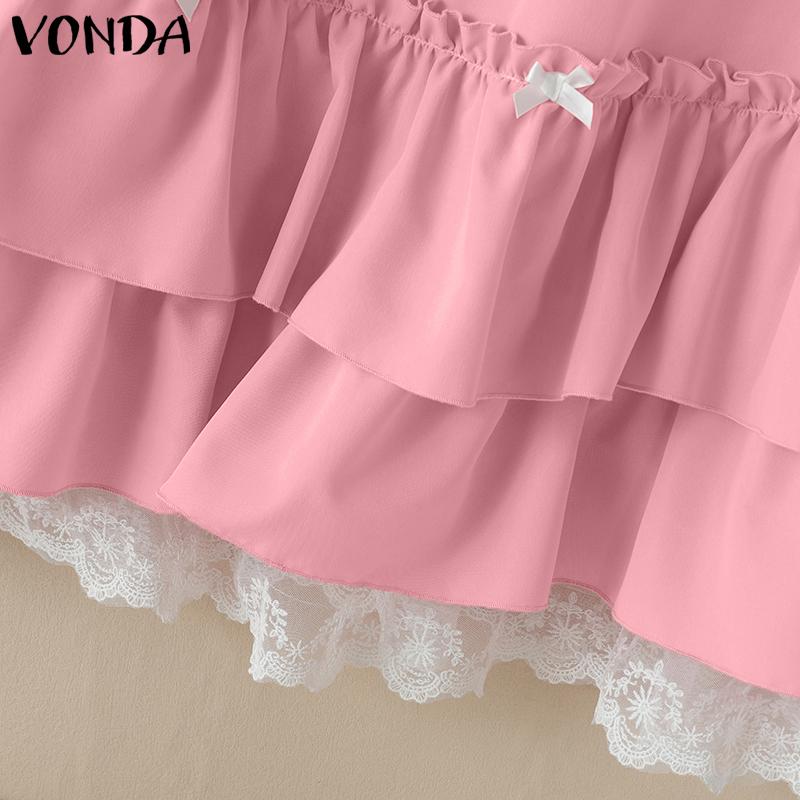 VONDA Women Summer High Waist Lace Ruffle Skirts