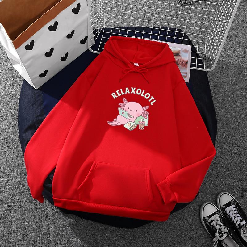 Симпатичные забавные женские толстовки с капюшоном Relax Axolotl с принтом, кавайные толстовки с капюшоном, повседневные женские топы с графикой, одежда с капюшоном