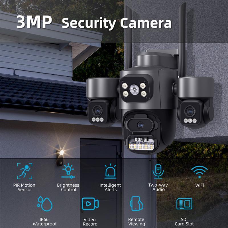 ICSee 9MP HD Outdoor Wireless Camera with Triple Lens and Screen