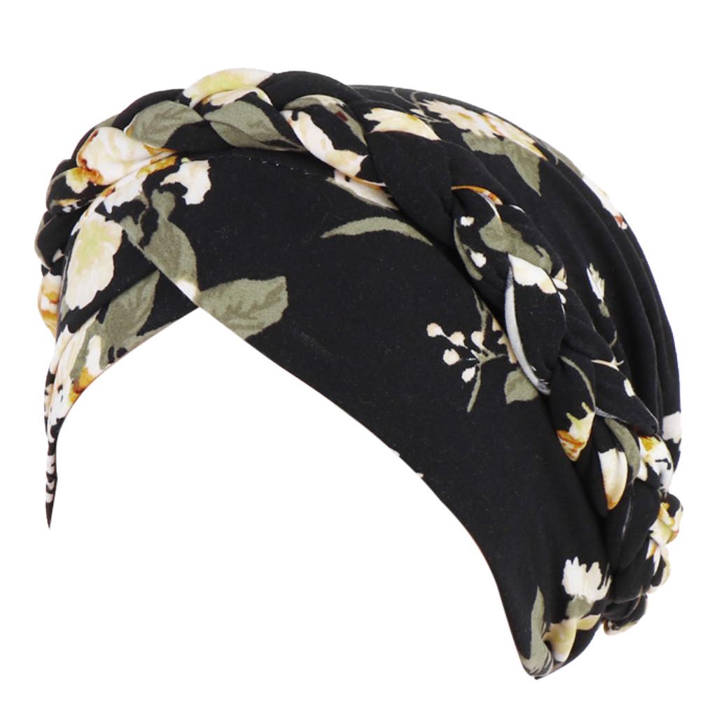 Women Floral Braid India Hat Muslim Ruffle Chemo Turban Wrap Cap