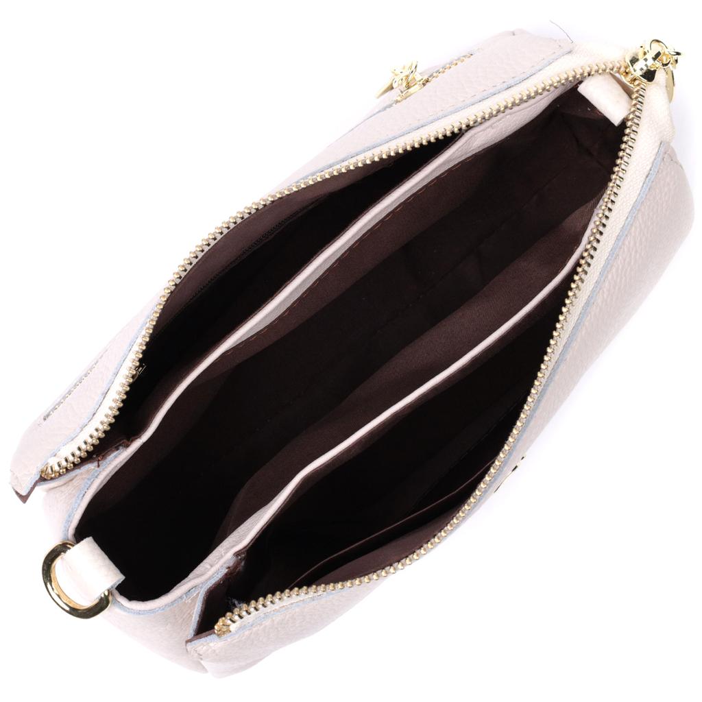 Women's Bag with Metal Decoration In the Middle Made of Genuine Leather Vintage 22608 White