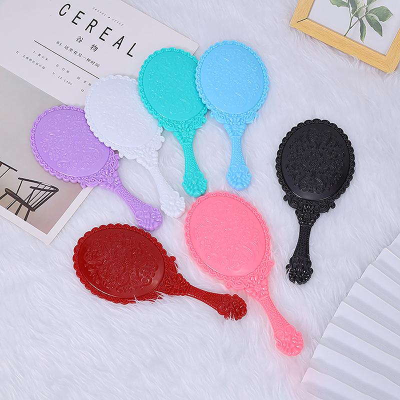 1Pc Handle Cosmetic Compact Mirror For Women Vintage Carved Handheld Vanity Mirror Spa Salon Makeup Hand Mirror