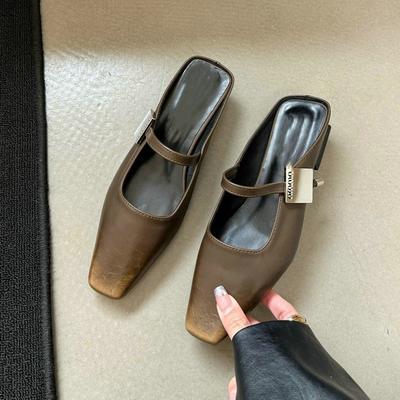 Французские полутапочки с мешковиной, женская верхняя одежда на весну и лето 2025, новые вечерние туфли с толстой пяткой и полуподдержкой, классные тапочки