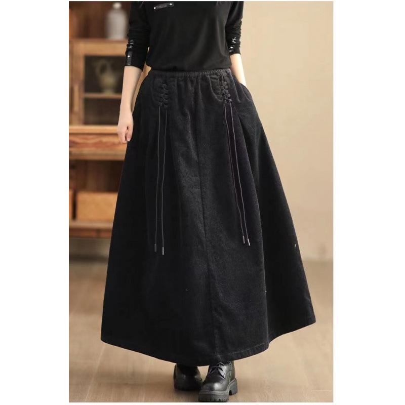 Осень и зима Япония и Южная Корея новый темперамент ретро вельветовая юбка эластичный пояс темперамент маятниковая юбка бархатная длинная юбка