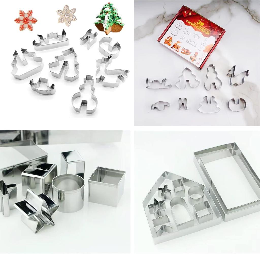 Рождественская формочка для печенья, 3D рождественский набор формочек для печенья-пряничный человечек, елочный домик, снеговик, праздничная форма для печенья для выпечки торта своими руками