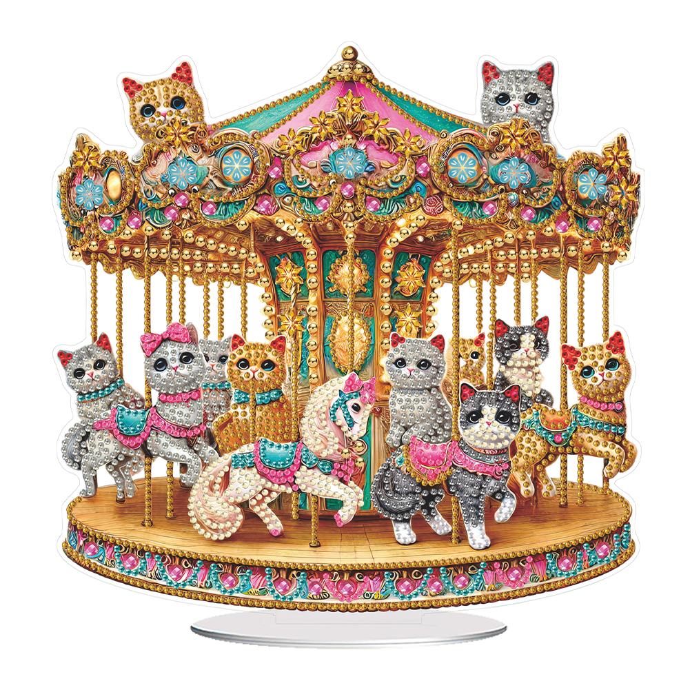 Acrylic 2D Flat Carousel Print DIY Desktop Diamond Art Kits Diamond Painting Desktop Decorations for Home Office Desktop Decor