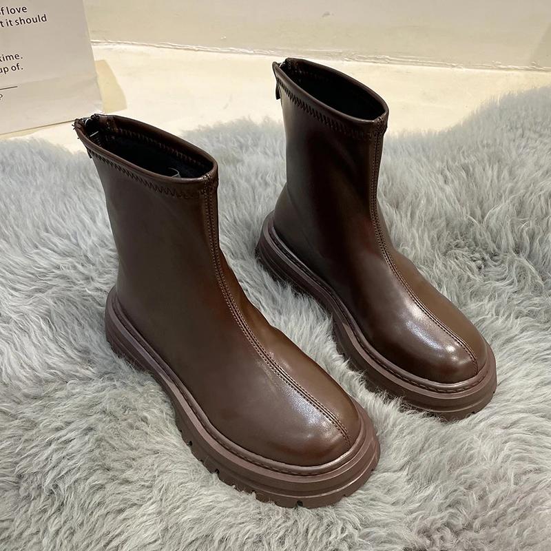 Fashion Autumn Chunky Women Chelsea Boots Fashion Back Zippers Thick Heel Short Booties Retro Style Street Style Female Shoes