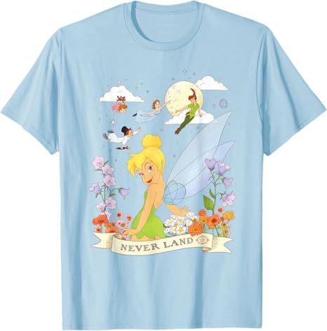 Hot Fashion Casual Disney Peter Pan Tinker Bell Never Land Flowers and Flight T-Shirt S-4XL Four Seasons