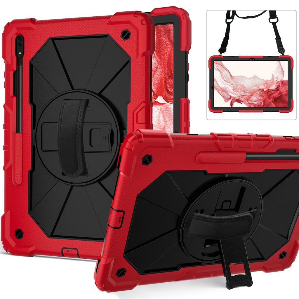 Для Samsung Galaxy Tab S7/Tab S8/Tab S7 FE/Tab S7+/Tab S8+ встроенный Apple Pencil паз дизайн плечевого ремня вращающаяся на 360° ручка противоударный чехол