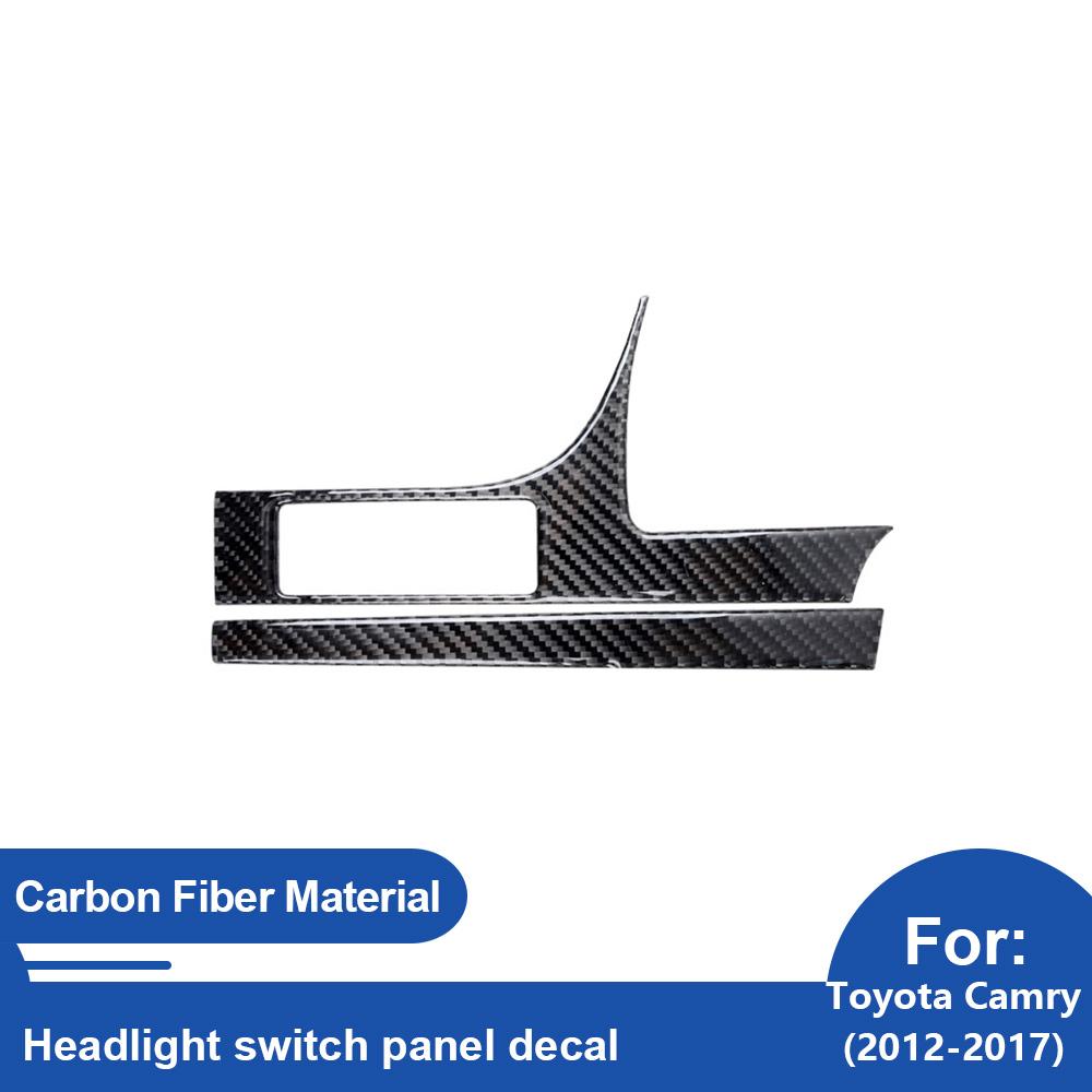 For Toyota Camry 2012-2017 LHD Headlight Switch Panel Sticker Black Carbon Fiber Trim Cover Interior Accessories Upgrade