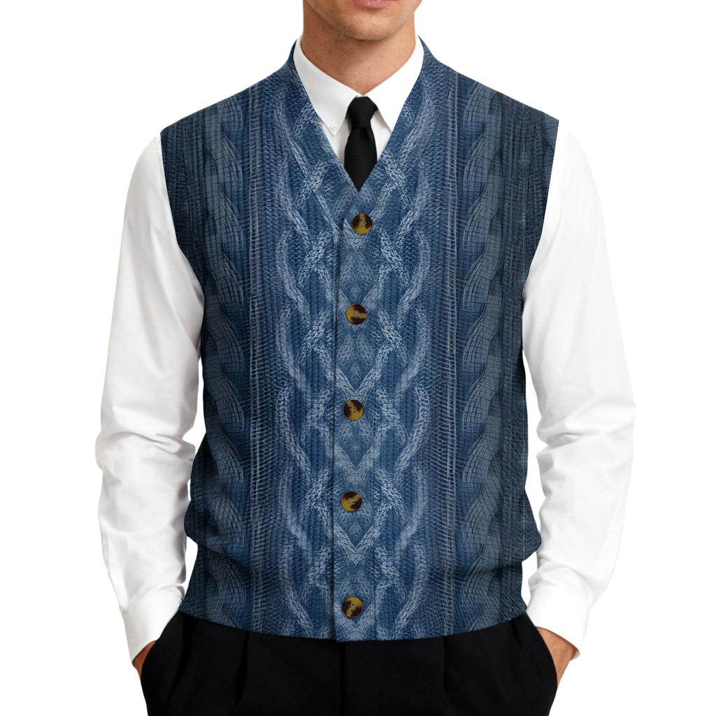 Men's V-Neck Sleeveless Knit Cardigan Vest