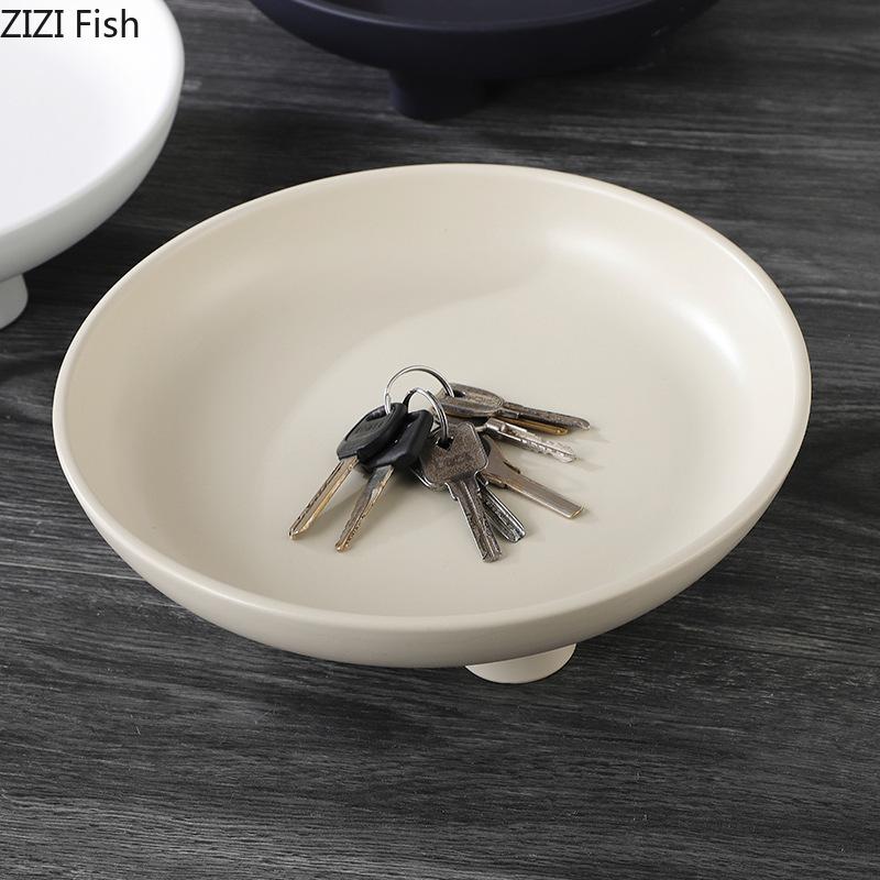 Creative Round Fruit Bowl Snack Dessert Plate Fruits Plate Ceramic Storage Tray Living Room Coffee Table Household Fruit Tray