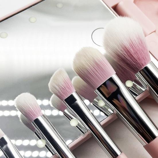1 Set Makeup Brush LED Mirror Box Foundation Loose Powder Eye Nose Shadow Cosmetic Brush Portable Travel Women Girls Makeup Tools