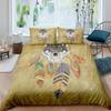 Wolves Dreamcatcher Duvet Cover Set, Animal Prints Queen Size Comforter Cover, Dreamlike Vintage Feather Wolf Bedding 3pcs Sets