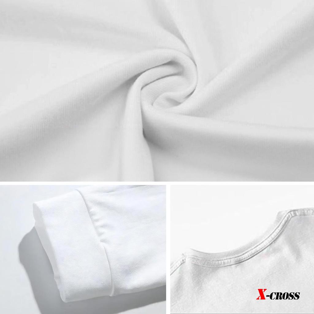 Long Sleeve Cotton Plus Crew Loose Long American Adult Charcoal X-cross Men's T-Shirt, Size, Summer, Simple, Neck, Casual, Stylish, Streetwear, Cool,