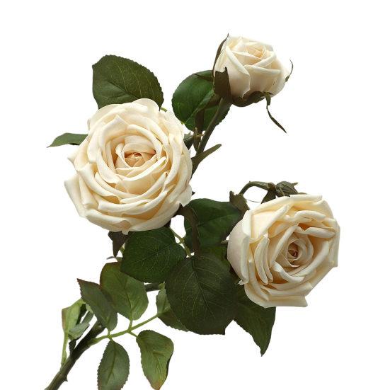 Букет из 3 веток искусственных цветов с 2 цветущими головками и 1 бутоном, роза с эффектом настоящего прикосновения, ветка для свадебного декора, домашнего офиса, стола