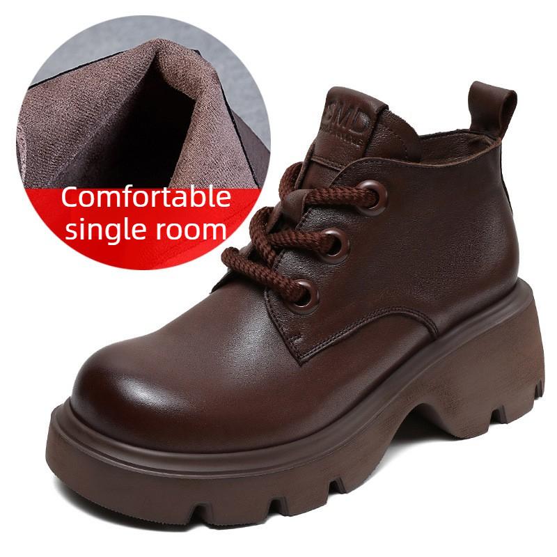 Стильные высокие ботильоны на платформе из натуральной кожи с толстой подошвой, на шнуровке, в британском ретро-стиле