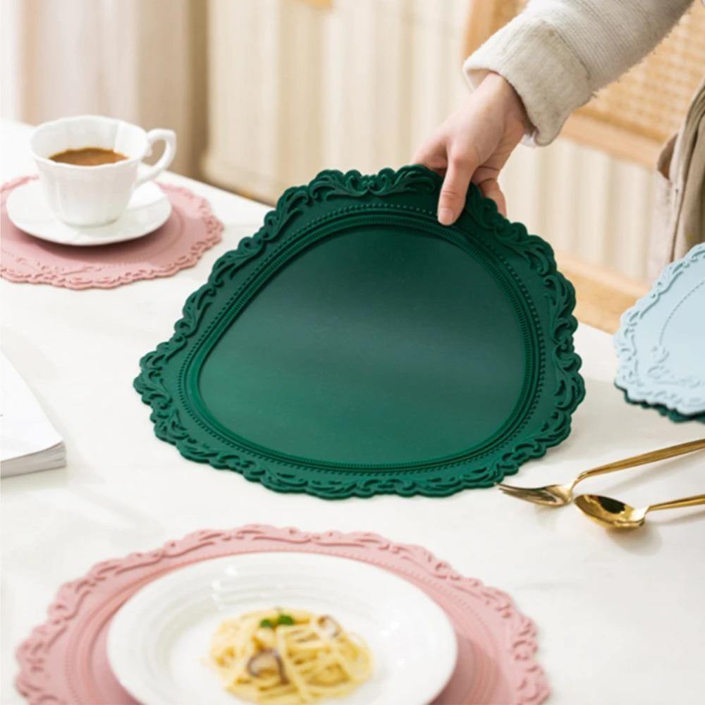 2pcs Lace Round Tableware Pad Cup Mat Silicone Coaster Placemat Non-slip