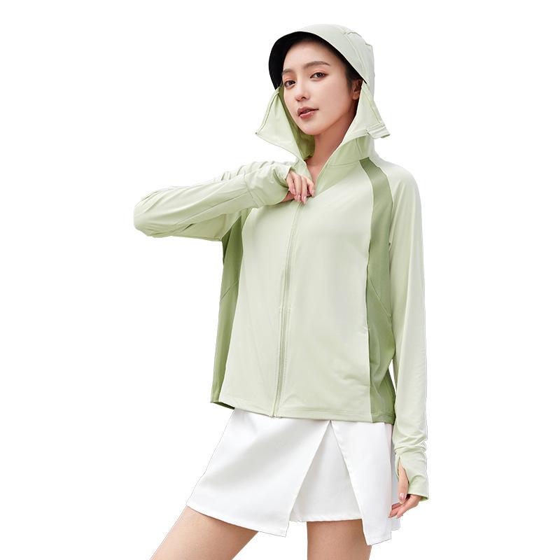 Summer new ice silk original yarn sunscreen clothing women's loose breathable light UV protection outdoor color contrast sunscreen clothing