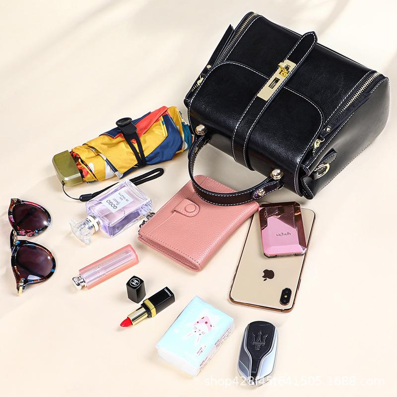 Women's bag leather versatile ins handbag simple oil wax leather shoulder messenger bag tide