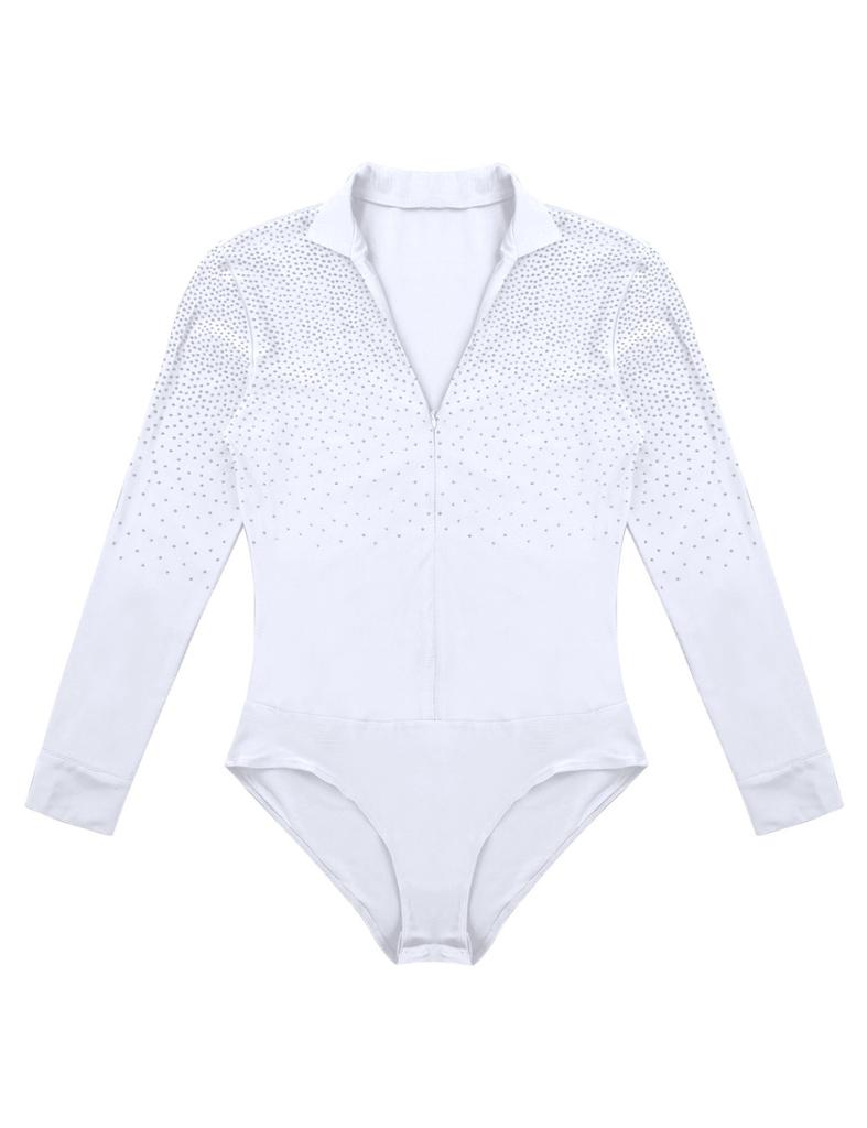 Мужская танцевальная рубашка с блестками и V-образным вырезом и длинными рукавами, трико, боди, цельная танцевальная одежда