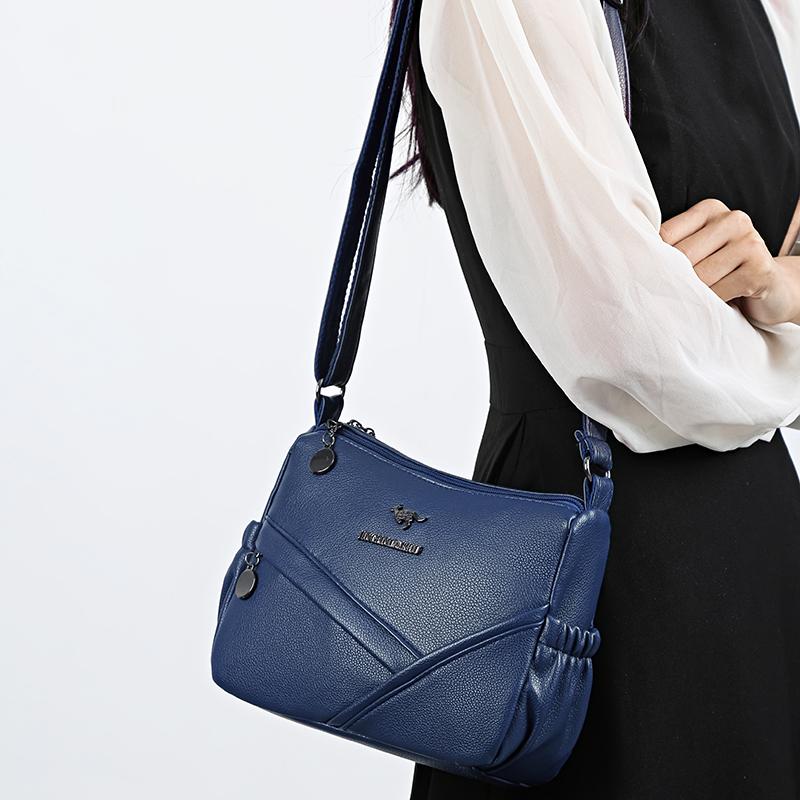 Women's Shoulder Bag Soft Leather Mother's Bag Multi-Layer Large Capacity Crossbody Bag Small Square Bag Mobile Phone Bag