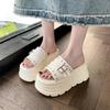 Fashion Fashionable Wedge Heel Slippers Summer New Round Head Riveted Metal Belt Buckle Waterproof Platform High Heels