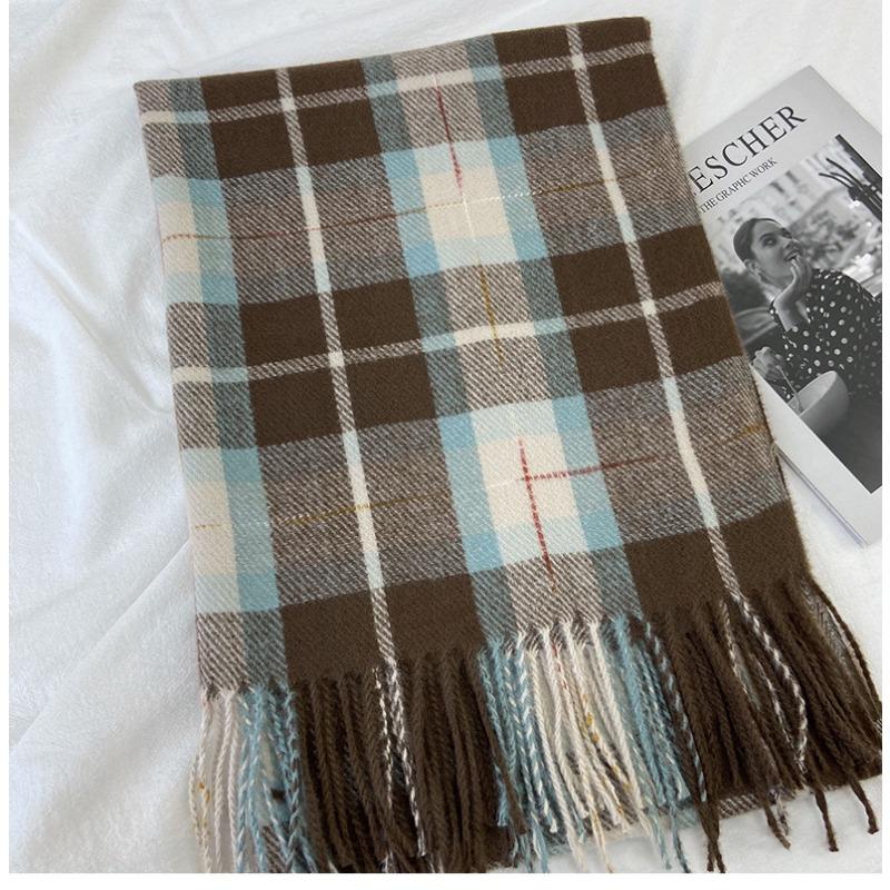 Scarf Women's Autumn and Winter New Plaid Scarf European and American Tassel Versatile Warm Thickened Shawl