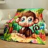 Cute Cartoon Monkey in Jungle Scene print blanket soft and cozy perfect for the living room bed sofa or a nap,gift