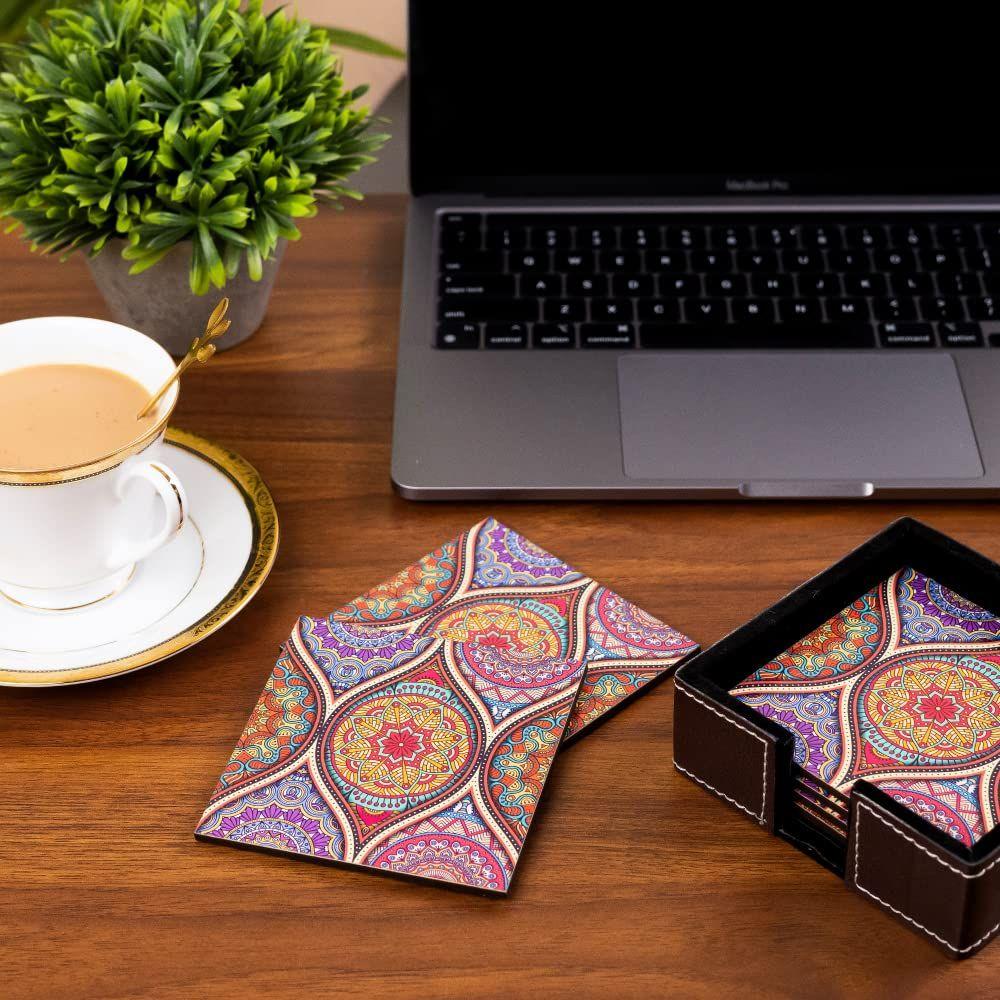 Leather Coasters - Tea Coaster - Dining Table Decor Accessories - Coster Set For Dining Table For Hot Pots - Coasters For Cups Set Of 6 -Durable