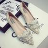 New Crown Pearl Soft Flats Wedding Shoes Pointed Toe Women Dress Moccasins Low Pearl Heel Ladies Fashion Luxury Plus Size 43