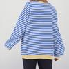 Women's Oversized Striped Color Blocking Long Sleeved Round Neck Sports Shirt Casual Loose Fitting Pullover Shirt Top