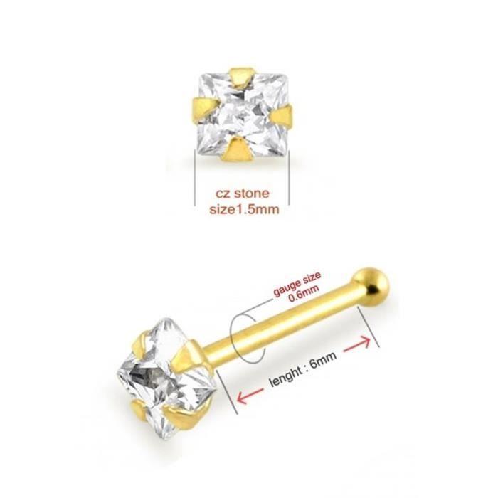 KODY PIERCING Ювелирные изделия с драгоценными камнями, булавка для пирсинга носа, 9-каратное золото, кубический цирконий, CZ, квадратная брошь 2,0 мм