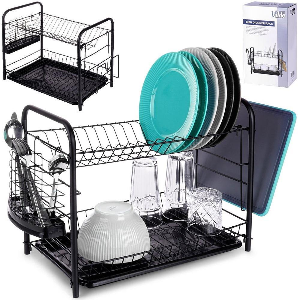 Black 2-tier dish drying rack 51.5x24.5x33 cm