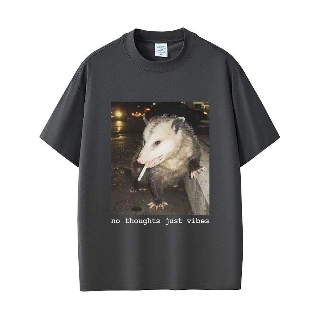 No Thoughts Just Vibes Funny Opossum Lovers Meme Tshirt Unisex Unisex Fashion Humor T Shirts Male High Quality Soft Cotton Tshirt