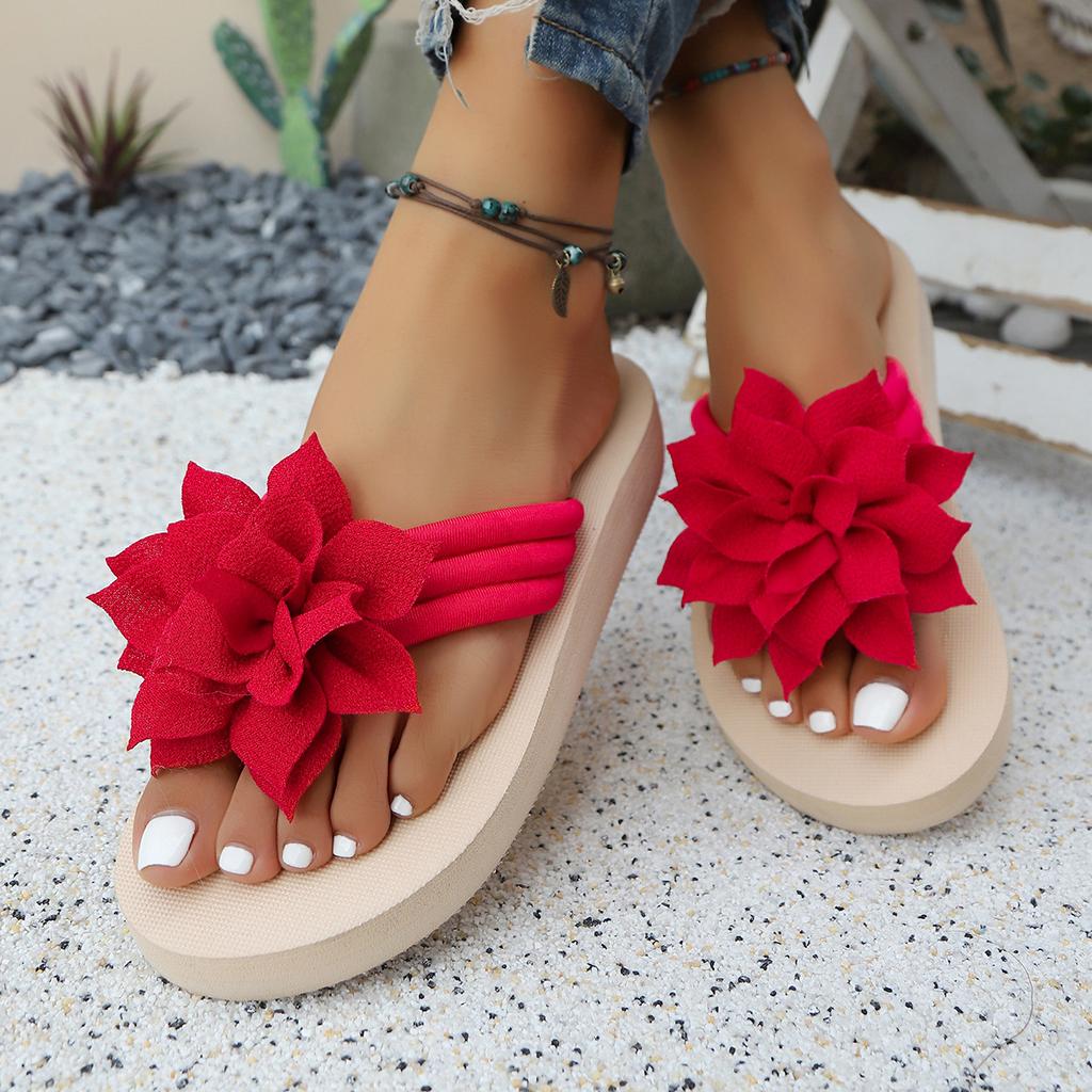 Fashion Comemore 2025 New Women's Thick Sole Slides Flower Decor Comfortable Home Slippers Casual Lightweight Beach Flip Flops Women