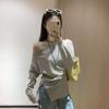 2025 Chic Striped Off-Shoulder Long-Sleeve Slimming Women's Top for Spring/Summer