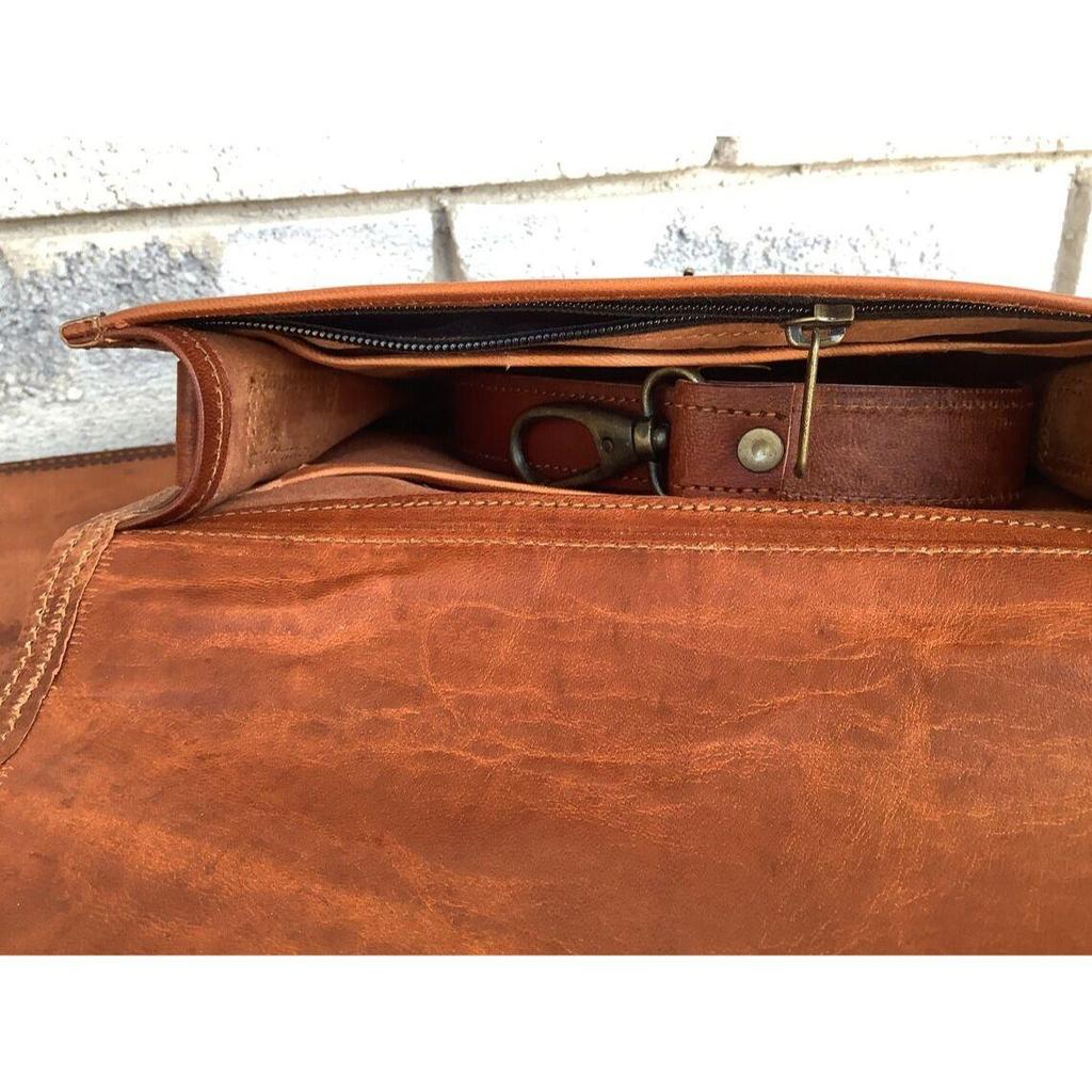 Широкая кожаная сумка-сэтчел шириной 9 дюймов, ручная работа, ретро, ​​стиль бохо, с отделением на молнии и отделениями.