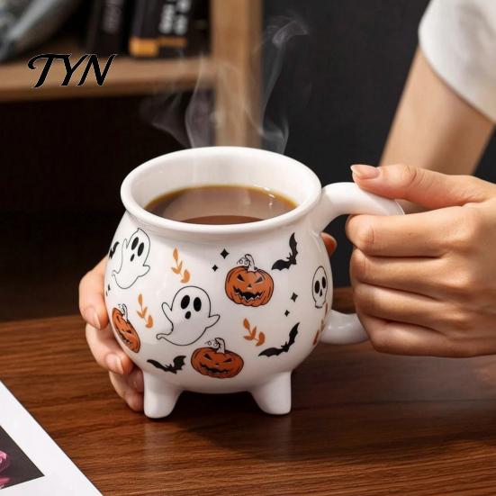 Кружка для какао с рисунком черепа, Кружка-котел ведьмы на Хэллоуин, Керамическая тыква-призрак, Уникальная кружка-украшение для колдовства, Жуткая посуда для дома