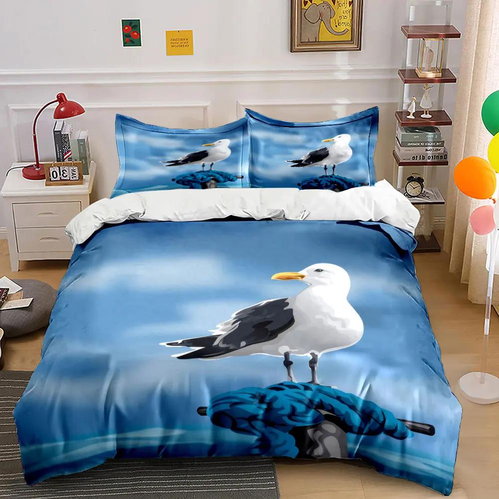 Seaside Birds Decorative Set Soft Comfortable Duvet Cover Bedding Set Included 1*Duvet Cover & 2*Pillowcases, gift