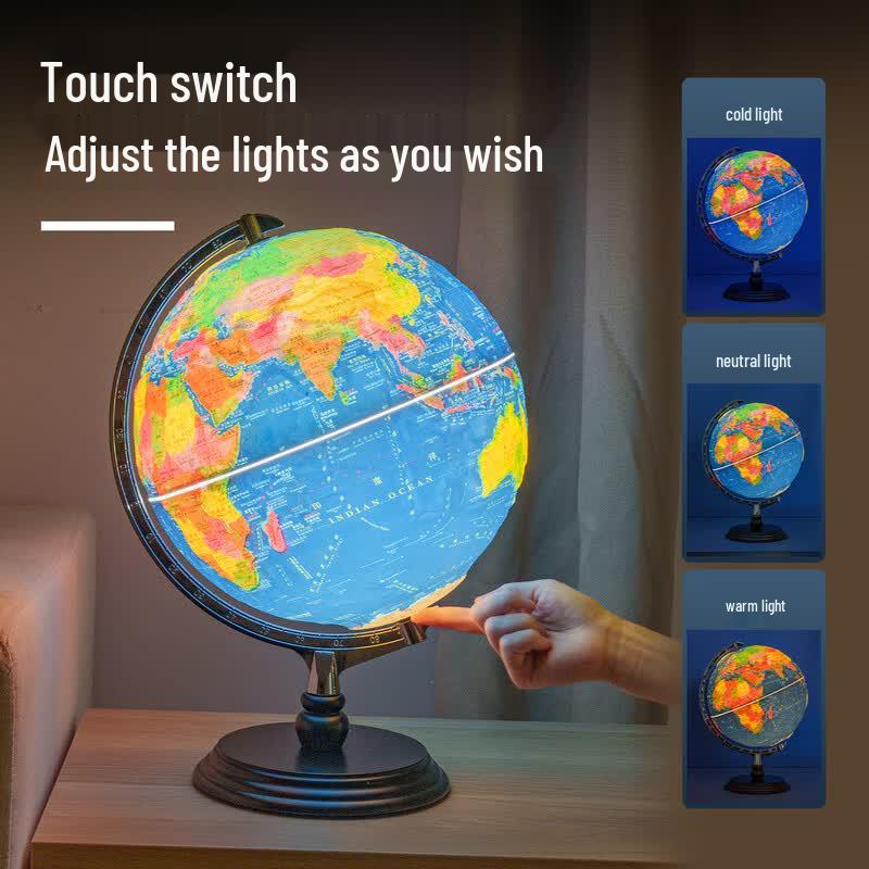 Deli 3D AR Relief Globe with Wooden Base