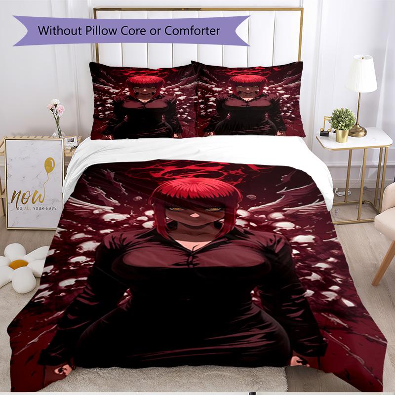 3pcs Duvet Cover Set (1*Duvet Cover + 2*Pillowcase, Without Core), Makima Chainsaw Man Print Soft All‑Season Bedding Set, Home Bedroom Decor Gift