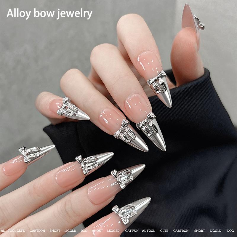 10 шт. глянцевая серебряная лента для дизайна ногтей 3D банты из металлического сплава шелковая лента для украшения ногтей Diy ретро металлические аксессуары для ногтей