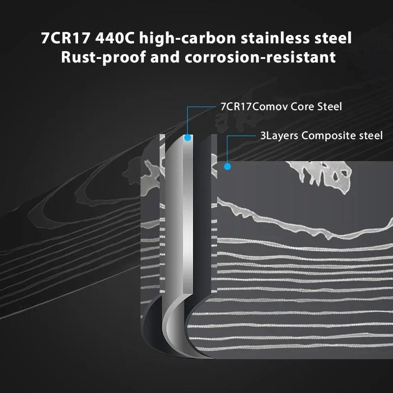 Professional Bread Knife Cheese Toast Knife 8 Inch Damascus Pattern Knives Wood Handle Stainless Steel Slicing Chef Kitchen