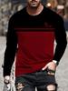Vibrant King Crew Neck Long Sleeve T-Shirt Soft Breathable and Comfy Color Block Pattern Tee with Letter Print