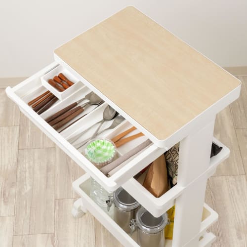 JEJ Astage Lissestyle Table Cart with Drawers, Reversible Top, 3 Tiers, Made In Japan, Assembly Required, White, 45cm Wide X 30cm Deep X 85cm High, Wi