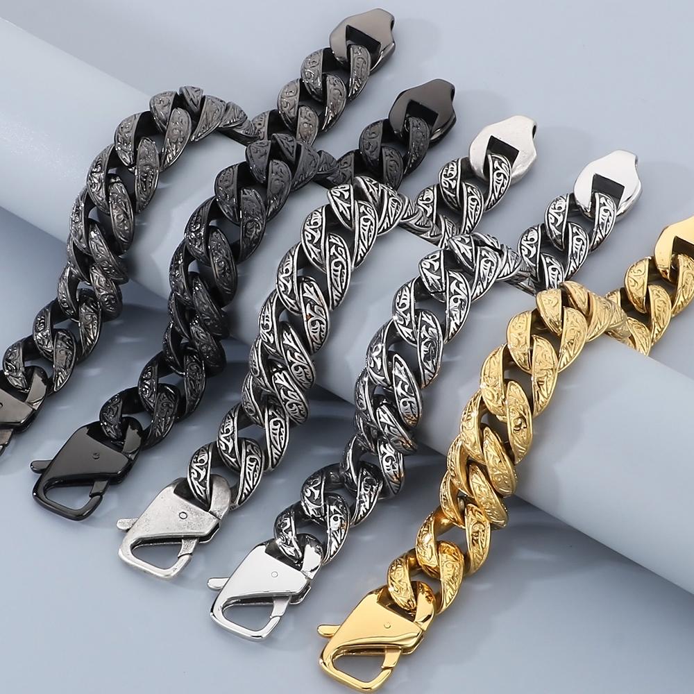 Retro Man Bracelet for Men Solid 316L Stainless Steel 18MM Curb Cuban Link Chain Men's Bracelets Hand Wrist Jewerly Accessories