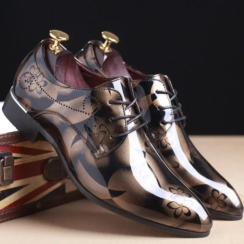 New Office Floral Pattern Mens Formal Leather Luxury Fashion Groom Wedding Oxford Formal Shoes Men Erkek Deri Ayakkabı Modelleri