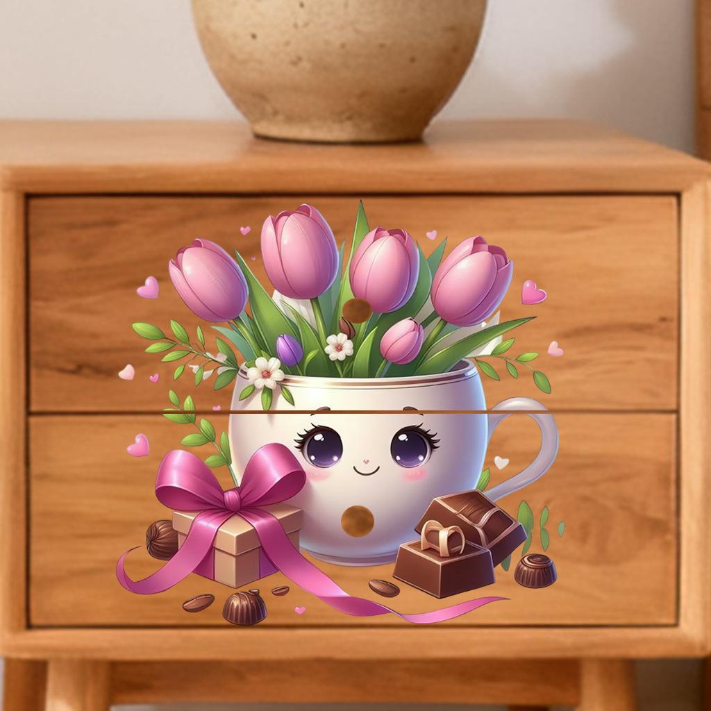 Кружка "Сладкое Сердце" Цветочные и Шоколадные Наклейки на Стену с Изображением Свидания, Съемные Самоклеящиеся Милые Декорации для Кухни, Гостиной, Спальни