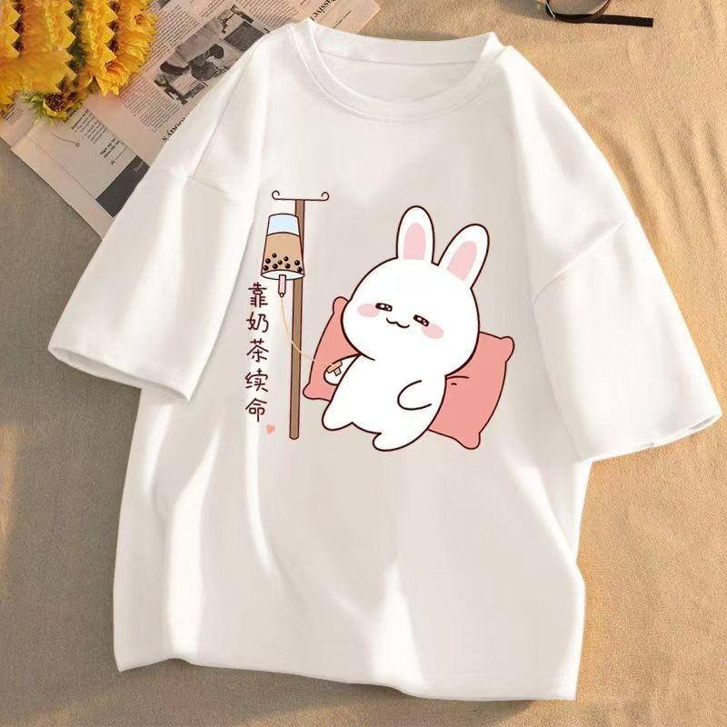 Летняя женская футболка с короткими рукавами из хлопка, свободные корейские топы с принтом в трендовом стиле